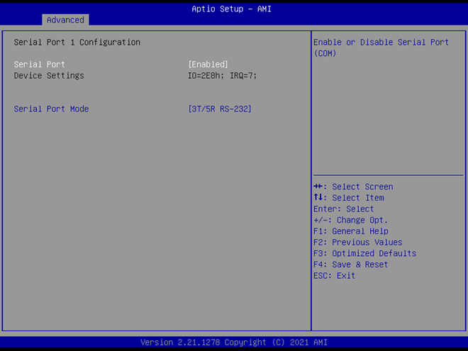 Serial Port 1 Config